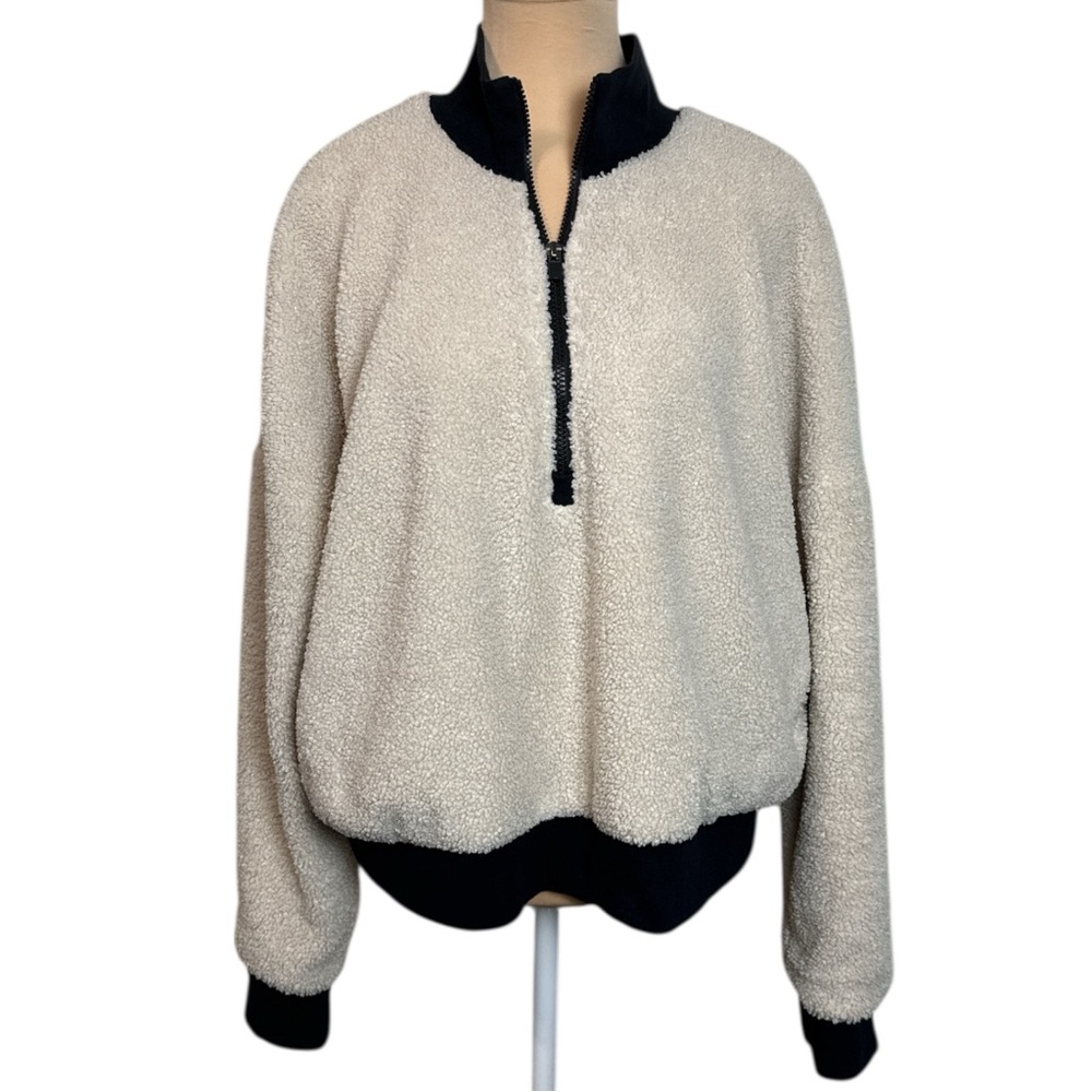 Fabletics Dream Polar Fleece Half Zip Teddy Sherpa Pullover Jacket Cream L EUC